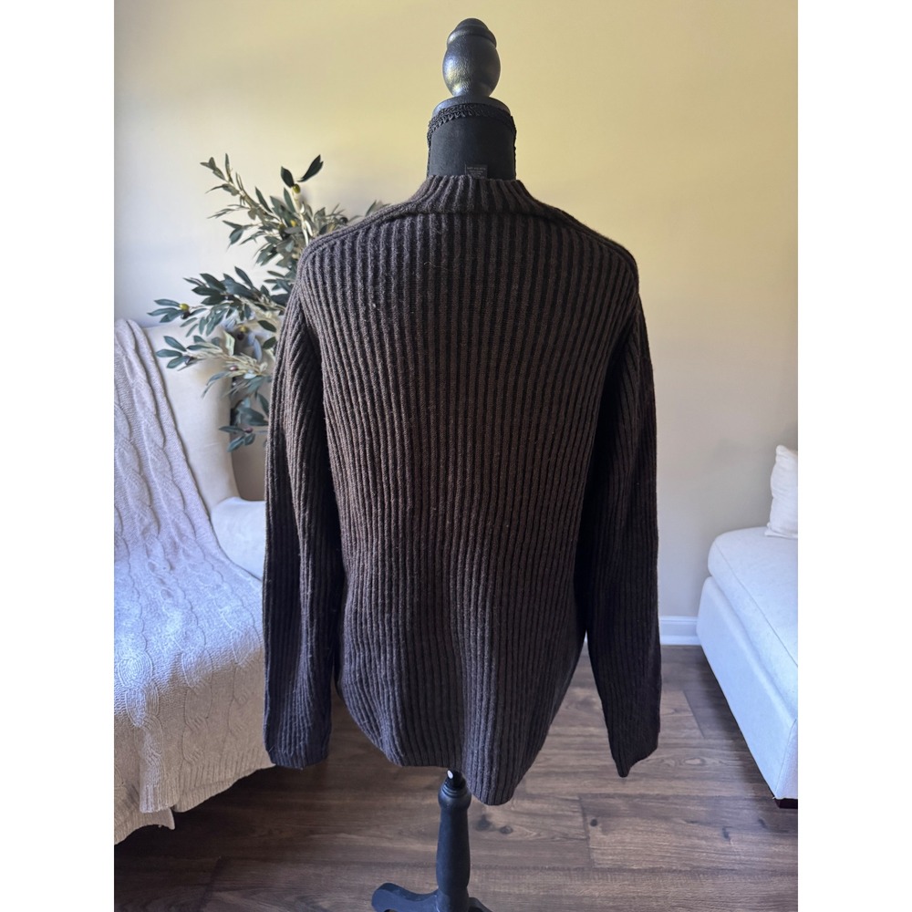Express Italian Merino Wool Sweater Mens XL Brown Ribbed Mock Neck Pullover - Picture 4 of 4